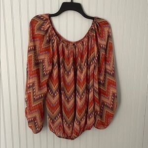 Emma Rose Orange and Brown Chevron Ruched Blouse with Relaxed Fit | Medium